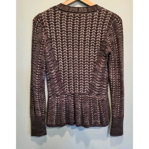 Y2K Cache Charcoal Open Knit Fitted Peplum V Neck Fairygrunge Cardigan Sweater S - Picture 5 of 7